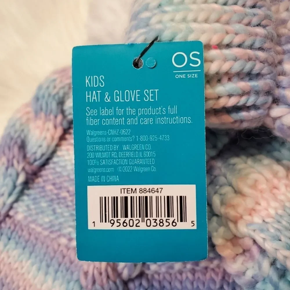 Colorful Pastel Knit Hat and Gloves Set Little Kids One Size Fits All